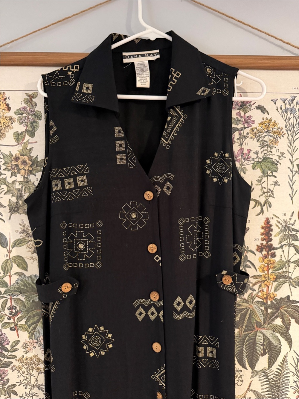 Dana Kay Black Maxi Dress with Gold Geometric Print